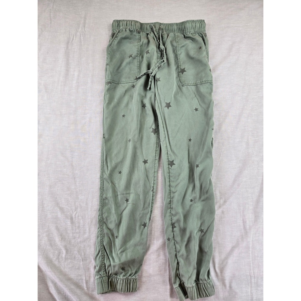 Olive Green Star Print Lyocell Joggers Elastic Waist Drawstring Pants Womens